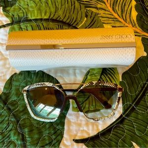 Jimmy Choo Sunglasses Back And White Snake Print With Gold Hardware